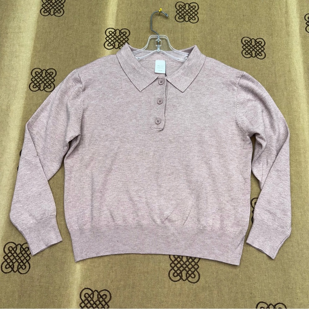 Frey By Short Story NWT! Women'S Peony Polo Sweater In Heather Blossom Size SP